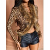 image:imageMakeMeChic Womens Faux Fur Fuzzy Long Sleeve Top Mesh Lace Open Front Y2K Tee ShirtsBrown