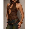 image:imageMakeMeChic Womens Faux Leather Halter Tops Open Back Buckle Cut Out Sleeveless Y2k TankMocha Brown