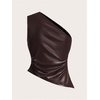 image:imageMakeMeChic Womens Faux Leather Top Y2k One Shoulder Sleeveless Asymmetrical Ruched Tops Concert Club OutfitsBrown