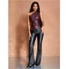 image:imageMakeMeChic Womens Faux Leather Top Y2k One Shoulder Sleeveless Asymmetrical Ruched Tops Concert Club OutfitsBurgundy