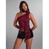 image:imageMakeMeChic Womens Floral Lace One Shoulder Tank Top Ruched Sleeveless Y2k Tops with ScarfDark Red N