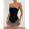 image:imageMakeMeChic Womens Floral Lace Strapless Tube Top Ruched Backless Y2k Bandeau TopsBlack