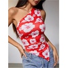 image:imageMakeMeChic Womens Floral One Shoulder Tank Top Ruched Asymmetrical Sleeveless Y2k TopsRed D