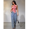 image:imageMakeMeChic Womens Floral One Shoulder Tank Top Ruched Asymmetrical Sleeveless Y2k TopsRed D