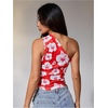 image:imageMakeMeChic Womens Floral One Shoulder Tank Top Ruched Asymmetrical Sleeveless Y2k TopsRed D