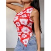 image:imageMakeMeChic Womens Floral One Shoulder Tank Top Ruched Asymmetrical Sleeveless Y2k TopsRed D