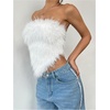 image:imageMakeMeChic Womens Fur Tops Concert Fuzzy Crop White Tube Tops Y2K Bandeau OutfitWhite