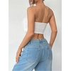 image:imageMakeMeChic Womens Fur Tops Concert Fuzzy Crop White Tube Tops Y2K Bandeau OutfitWhite
