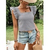 image:imageMakeMeChic Womens Gingham Top Summer Ruffle Flying Sleeve Square Neck Linen Cute Plaid Blouse ShirtsBlack and White