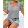 image:imageMakeMeChic Womens Gingham Top Summer Ruffle Flying Sleeve Square Neck Linen Cute Plaid Blouse ShirtsBlack and White