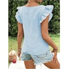 image:imageMakeMeChic Womens Gingham Top Summer Ruffle Flying Sleeve Square Neck Linen Cute Plaid Blouse ShirtsBlue