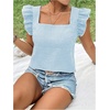 image:imageMakeMeChic Womens Gingham Top Summer Ruffle Flying Sleeve Square Neck Linen Cute Plaid Blouse ShirtsBlue