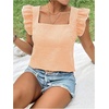 image:imageMakeMeChic Womens Gingham Top Summer Ruffle Flying Sleeve Square Neck Linen Cute Plaid Blouse ShirtsOrange