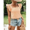 image:imageMakeMeChic Womens Gingham Top Summer Ruffle Flying Sleeve Square Neck Linen Cute Plaid Blouse ShirtsOrange