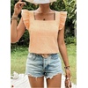 image:imageMakeMeChic Womens Gingham Top Summer Ruffle Flying Sleeve Square Neck Linen Cute Plaid Blouse ShirtsOrange