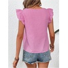 image:imageMakeMeChic Womens Gingham Top Summer Ruffle Flying Sleeve Square Neck Linen Cute Plaid Blouse ShirtsPink