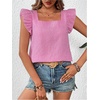 image:imageMakeMeChic Womens Gingham Top Summer Ruffle Flying Sleeve Square Neck Linen Cute Plaid Blouse ShirtsPink