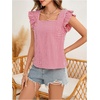 image:imageMakeMeChic Womens Gingham Top Summer Ruffle Flying Sleeve Square Neck Linen Cute Plaid Blouse ShirtsWhite and Red