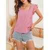 image:imageMakeMeChic Womens Gingham Top Summer Ruffle Flying Sleeve Square Neck Linen Cute Plaid Blouse ShirtsWhite and Red