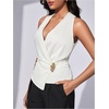 image:imageMakeMeChic Womens Halter Tank Top Vest Wrap V Neck Blouse Sleeveless Tie Back Elegant Office ShirtWhite