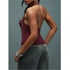 image:imageMakeMeChic Womens Halter Tops Backless Studded Asymmetrical Fitted Club Rave Grunge TankBurgundy