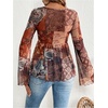 image:imageMakeMeChic Womens Hippie Blouse Top Paisley Print V Neck Bell Sleeve Ruffle Boho 70s Shirt TopsMulticolor