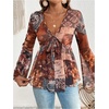 image:imageMakeMeChic Womens Hippie Blouse Top Paisley Print V Neck Bell Sleeve Ruffle Boho 70s Shirt TopsMulticolor