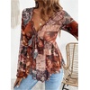 image:imageMakeMeChic Womens Hippie Blouse Top Paisley Print V Neck Bell Sleeve Ruffle Boho 70s Shirt TopsMulticolor