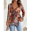 image:imageMakeMeChic Womens Hippie Blouse Top Paisley Print V Neck Bell Sleeve Ruffle Boho 70s Shirt TopsMulticolor