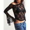 image:imageMakeMeChic Womens Lace Asymmetrical Top Vacation Sheer Coverup Y2k Floral Bell Sleeve T ShirtBlack