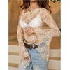 image:imageMakeMeChic Womens Lace Asymmetrical Top Vacation Sheer Coverup Y2k Floral Bell Sleeve T ShirtWhite