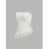 image:imageMakeMeChic Womens Lace Strapless Tube Asymmetrical Ruffle Bandeau Y2k Summer Crop TopsApricot