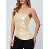 image:imageMakeMeChic Womens Leather Corset Tops Strapless Tube Asymmetrical Ruched Backless Crop Going Out TopsApricot