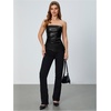 image:imageMakeMeChic Womens Leather Corset Tops Strapless Tube Asymmetrical Ruched Backless Crop Going Out TopsBlack