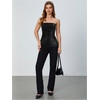 image:imageMakeMeChic Womens Leather Corset Tops Strapless Tube Asymmetrical Ruched Backless Crop Going Out TopsBlack Aa