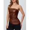 image:imageMakeMeChic Womens Leather Corset Tops Strapless Tube Asymmetrical Ruched Backless Crop Going Out TopsBrown