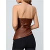 image:imageMakeMeChic Womens Leather Corset Tops Strapless Tube Asymmetrical Ruched Backless Crop Going Out TopsBrown