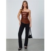 image:imageMakeMeChic Womens Leather Corset Tops Strapless Tube Asymmetrical Ruched Backless Crop Going Out TopsBrown