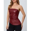 image:imageMakeMeChic Womens Leather Corset Tops Strapless Tube Asymmetrical Ruched Backless Crop Going Out TopsBurgundy