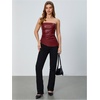 image:imageMakeMeChic Womens Leather Corset Tops Strapless Tube Asymmetrical Ruched Backless Crop Going Out TopsBurgundy