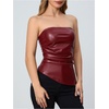 image:imageMakeMeChic Womens Leather Corset Tops Strapless Tube Asymmetrical Ruched Backless Crop Going Out TopsBurgundy