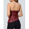 image:imageMakeMeChic Womens Leather Corset Tops Strapless Tube Asymmetrical Ruched Backless Crop Going Out TopsBurgundy