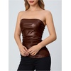 image:imageMakeMeChic Womens Leather Corset Tops Strapless Tube Asymmetrical Ruched Backless Crop Going Out TopsCoffee Brown