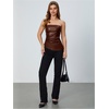 image:imageMakeMeChic Womens Leather Corset Tops Strapless Tube Asymmetrical Ruched Backless Crop Going Out TopsCoffee Brown