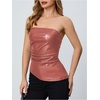 image:imageMakeMeChic Womens Leather Corset Tops Strapless Tube Asymmetrical Ruched Backless Crop Going Out TopsDusty Pink