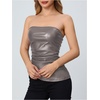 image:imageMakeMeChic Womens Leather Corset Tops Strapless Tube Asymmetrical Ruched Backless Crop Going Out TopsGrey