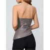 image:imageMakeMeChic Womens Leather Corset Tops Strapless Tube Asymmetrical Ruched Backless Crop Going Out TopsGrey
