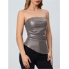 image:imageMakeMeChic Womens Leather Corset Tops Strapless Tube Asymmetrical Ruched Backless Crop Going Out TopsGrey