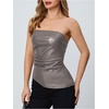 image:imageMakeMeChic Womens Leather Corset Tops Strapless Tube Asymmetrical Ruched Backless Crop Going Out TopsGrey