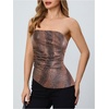 image:imageMakeMeChic Womens Leather Corset Tops Strapless Tube Asymmetrical Ruched Backless Crop Going Out TopsMulticolor